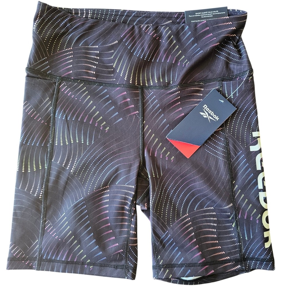 Reebok Womens Classis High Rise 7 Inch Bike Shorts Black Multi
Medium NWT